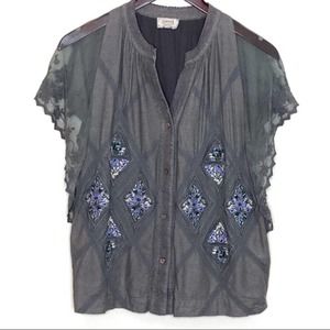 Sweet By Miss Me Button Front Embroidered Floral Lace Top Size Medium